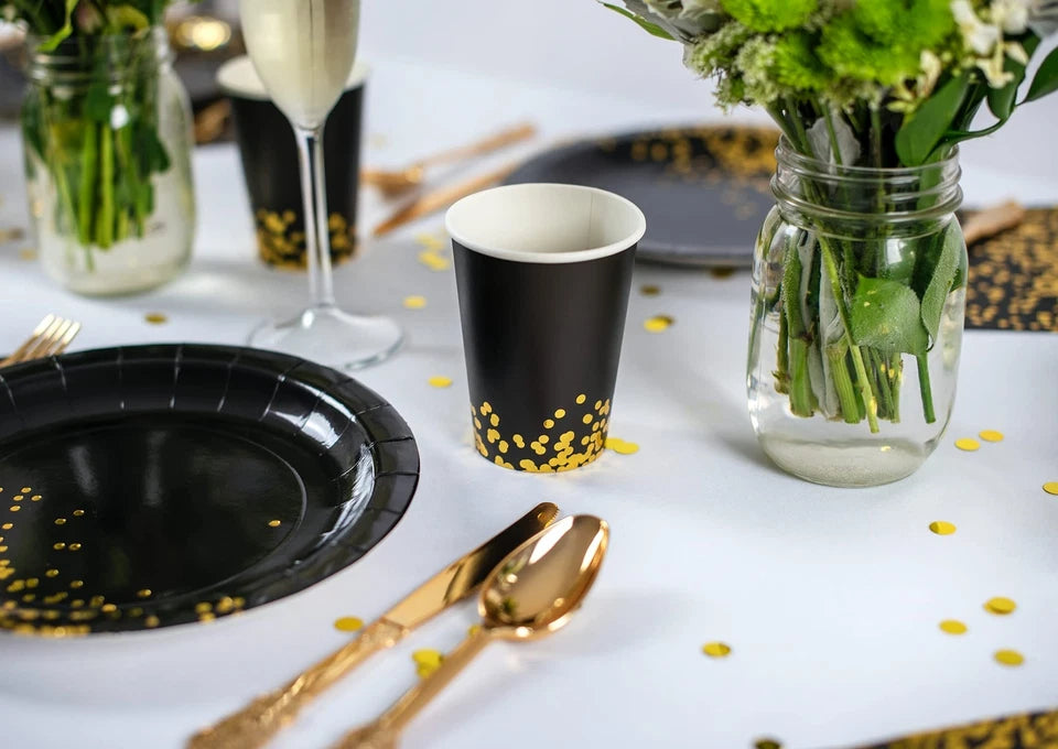 50 Count Black Plates 9 Inch Black Gold Paper Plates 21st Birthday Graduation