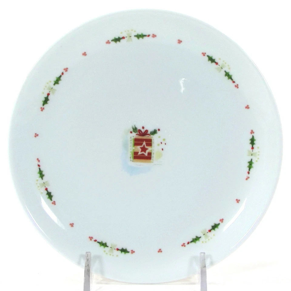 NIB Boston Warehouse HAPPY HOLIDAYS 6.5" Desset Plate Set 4P Porcelain Christmas